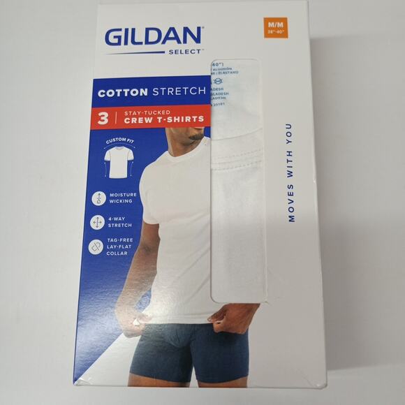 Gildan Select T-Shirt Men's Size M 38"-40" White Tag Free 4 Way Stretch 3 Tee - Picture 1 of 4